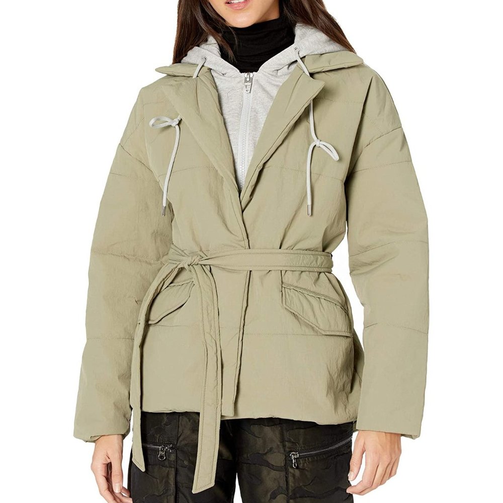 Blanknyc Women's Relaxed Hooded Quilted Tie Waist Jacket